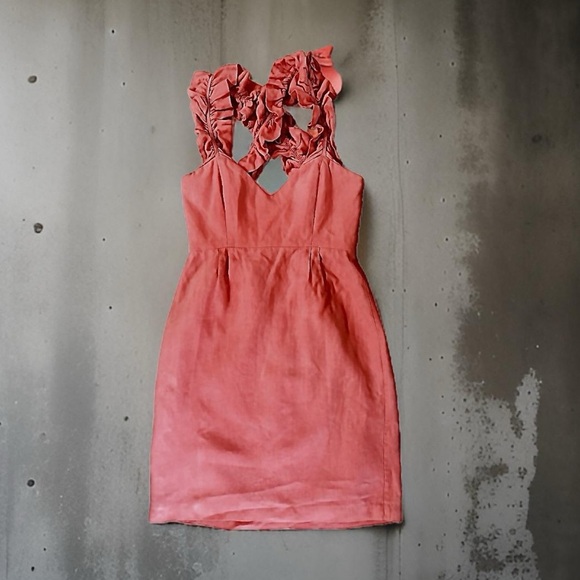 Leona by Lauren Leonard Salmon Color Ruffled Linen Dress, Size 2.  EUC! - Picture 4 of 15